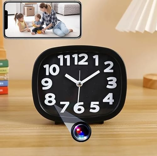 GiDaCom Cámara espía 1080P – Reloj despertador WiFi con detección de movimiento, visión nocturna, micrófono, visión de móvil iOS/Android App Tuya monitoreo casa y oficina (C6)