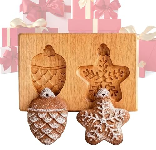 Wooden Cookie Moulds for Baking, Realistic 3D Carved Pinecones Woodens Mould, Reusable, Easy Release, for Christmas Thanksgiving Halloween Easter Kitchen DIY