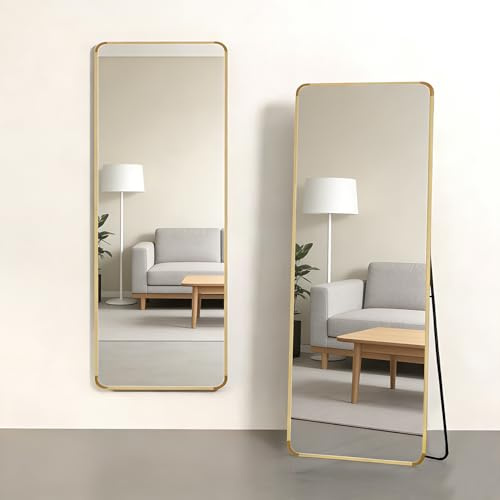 Topnewhome Ganzkörperspiegel 44x149 cm mit Goldrahmen,Standspiegel | Minimalistischer Spiegel mit elegantem Rahmen.Zum Aufstellen oder Aufhängen für Schlaf-,Wohn-und Ankleideräume geeignet