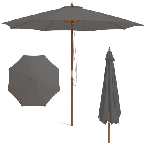 COSTWAY Parasol de Jardin Exterieur Ø3M à 3 Hauteurs Réglables, Toit Ventilé Imperméable et Cordon de Serrage, Parasol Balcon Extérieur à 8 Baleines en Bambou pour Jardin, Cour (Gris)