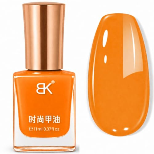 Orange Nail Polish, Quick Drying Nail Varnish, Bright Glossy Orange Nail Lacquer - Smooth Easy Application Breathable Formula for Summer Holiday DIY Manicure Women
