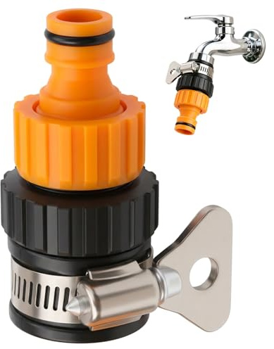 Universal Tap Connector 12-16mm Kitchen Tap Hose Connector Adjustable Garden Tap Fitting Set Faucet Adapter with Stainless Steel Clip Hose Pipe Fitting for Garden Bath Indoor and Outdoor
