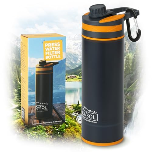 Innosol Gourde Filtrante pour Eau Non Potable I Filtre Eau Survie 0,01μm I Purificateur d'eau survie 500 ml I Filtre eau randonnée 3000 I Sans BPA avec mousqueton I Anti-fuites 360°