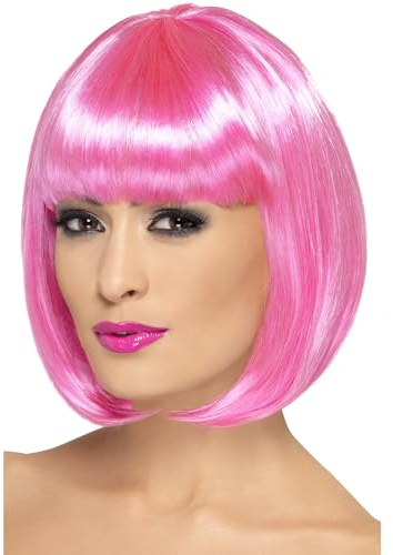 Smiffys Partyrama-peruk 30,5 cm (12 tum) rosa kort bob med lugg