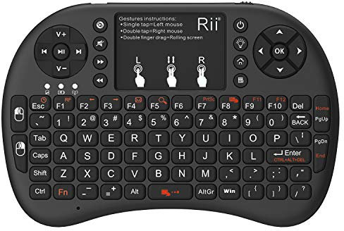 Rii Mini i8+ Wireless (QWERTY US Layout) - Mini Beleuchtete Tastatur mit Multi-Touch Maus-Pad für Smart TV, Mini PC, HTPC, Computer und Konsolenspiele
