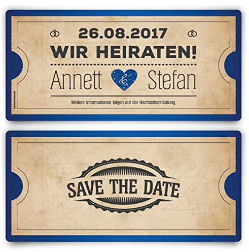 Save the Date Karten zur Hochzeit (20 Stück) - Vintage Herz in Blau