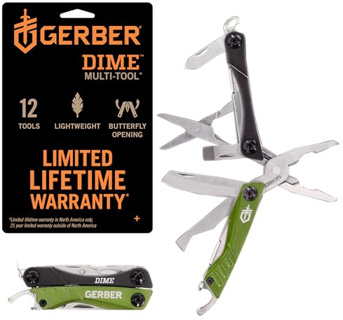 Gerber Gear Dime 12-in-1 Mini EDC Multitool - Needle Nose Pliers, Pocket Knife, Keychain, Bottle Opener - EDC Gear and Equipment - Green