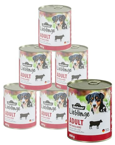 Dehner Lieblinge Hundefutter Adult | Nassfutter | mit Rind und Herz | viele Fleischstückchen | mit Spurenelementen | Calcium | ohne Farb- & Konservierungsstoffe | Immununterstützung | 6 x 800 g