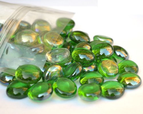 ARSUK 0.455 kg Ciottoli di Vetro Pietre Decorative Perline Pepite Gemme Tessere Mosaico per vasi Ciotole da Giardino Artigianali Acquario (70-80 ciottoli Verdi)