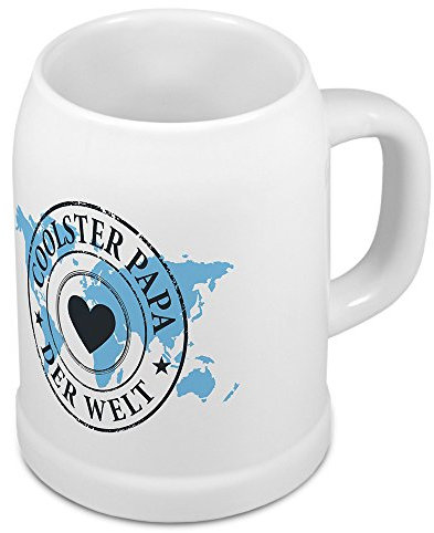 printplanet Bierkrug Coolster Papa der Welt - Motiv Weltkarte - Namenstasse, Becher, Maßkrug, Humpen