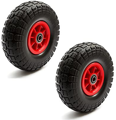 2 PACK Complete Wheelbarrow Wheel & PU Tyre 4.10/3.50-4 Cart Trolley 10 Inch Solid Puncture Proof Polyurethane 16mm Bore 4.10-4/3.50-4 Barrow