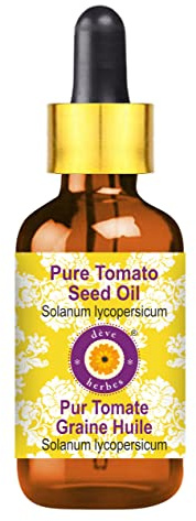Deve Herbes Tomato Seed Oil (Solanum lycopersicum) with Glass Dropper | Cold Pressed | Pure | Natural | For Diluting Essential oils | For Skin & Massage | Non-Sticky| Lightweight| Unisex | 30ml (1 oz)
