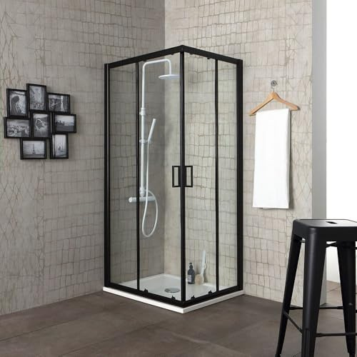 Kiamami Valentina - Cabine de douche transparente avec profilé noir mat 80x80x190 cm | City