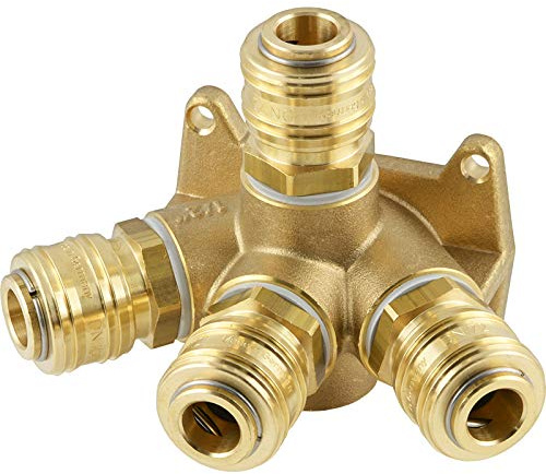Fittingteile - G 1/2 Messing 5 Fach Wanddose Druckluftverteiler mit 4x Druckluftkupplung NW 7,2 (Gewindegröße: G 1/2)