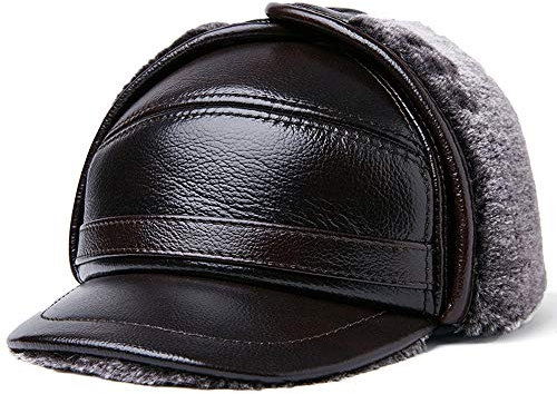 DongBao Herren Winter Schiebermütze mit Ohrenklappen,Warm Baseball Kappe mit Ohrenschutz, Leder Fliegermützen