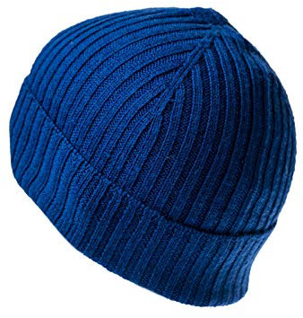 MayTree leichte Merino-Mütze mit Rand, einfarbige Mütze aus 100% Merinowolle, Laufmütze aus Wolle, Merino-Mütze Unisex für Damen und Herren (Blau)