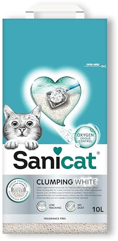 Sanicat - White - Fragrance Free ultra clumping cat litter | Made of natural minerals with guaranteed odour control | Absorbs moisture and makes cleaning easier | 10 L capacity