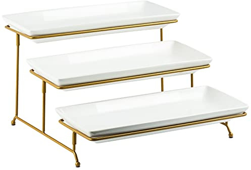 YHOSSEUN 3 Tier Serving Tray for Party, Tiered Serving Platters and Trays, 14 Inch Tiered Tray Stand, Dessert Stand, Serving Stand, Dessert Table Display Set with Collapsible Sturdier Metal Rack