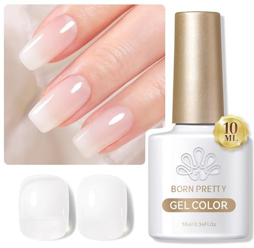 Born Pretty Gellack Milchig Weiss, Gel UV Nagellack Natur Jelly Transparent Weiß Nagellack Nail Art Klassischer und All-MatchStil UV LED Soak Off Manicure Lacquer Varnish