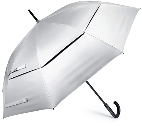 G4Free UPF 50+ 52 Inch UV Protection Umbrella, Automatic Open Hook Handle J Stick Golf Umbrellas for Rain, Sun & Wind Protection(Silver/Black)