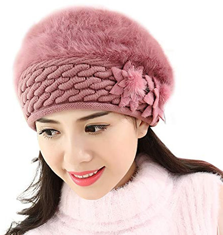 HANXIULIN Winter Mütze Damenmütze GefüTtertes MäDchen OhrwäRmer Gestricktes Kopfband Grobstrick mit Fell-Bommel Fleece Innenfutter gefüttert - warme Damen Bommelmütze