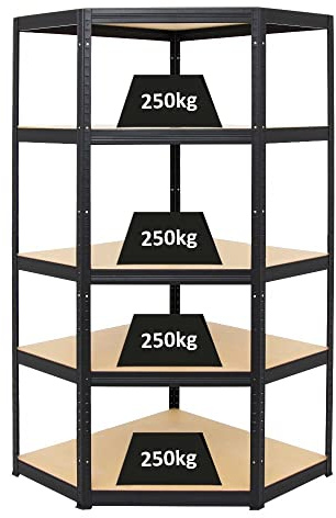 PROREGAL Eckregal Slim Elephant Schwarz HxBxT 180x90x45 cm Fachlast 250kg Schwerlastregal, Kellerregal, Steckregal, Garagenregal