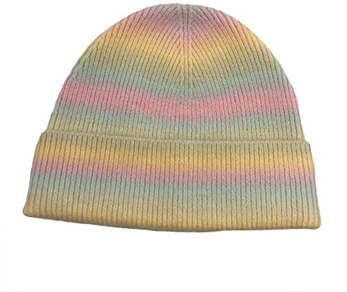 WmHeoo2077 Weich Warm Unisex Beanie Hats,Strickmütze Mütze mit Bommelmütze,Strickmütze mit Farbverlauf, Batik-Bunte Wollmütze,B,Einheitsgröße