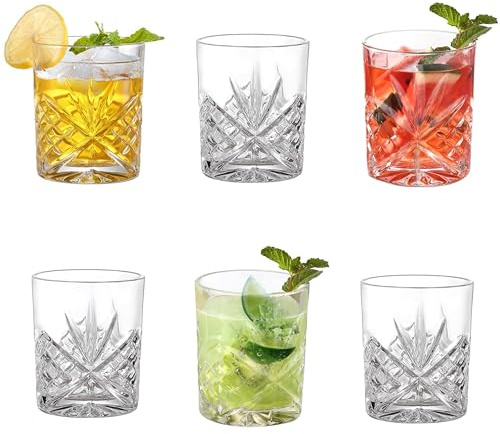6xRoyal Cuisine 300ml Whisky Water Drinking Glasses Brandy Shot Glasses Whiskey Glass Tumbler Crystal Clear Scotch Vodka Rum Juice Drinkware-Glassware