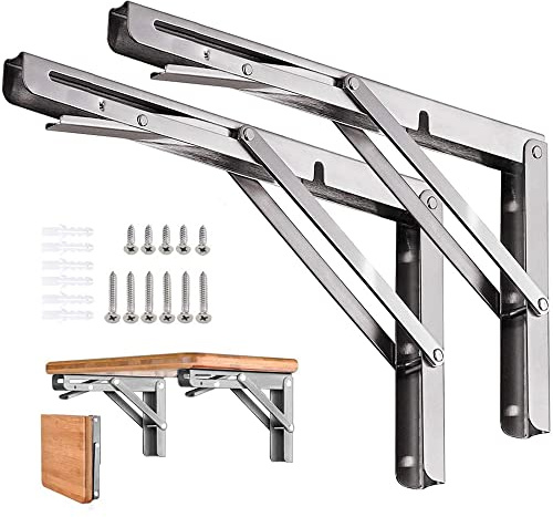Klappbare Regalhalterungen, 30,5 cm, 2 Stück, max. Traglast 100 kg – robuste Edelstahl-Wandmontage, zusammenklappbare Regalhalterung, platzsparend, für Garagen-Arbeitsplatz, Stuff Supports, Tisch