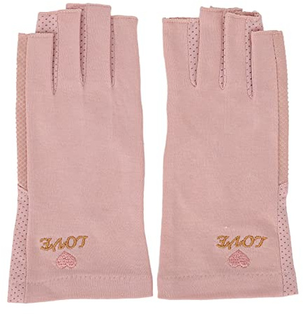Guantes de Manicura de Gel Anti UV Protección de la Piel de las Manos sin Dedos Bloqueo, Guantes de Manicura Protección UV Elástico Transpirable Fibra de Algodón Guantes de(Gris rosado pálido)