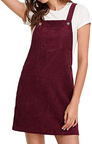Dam manchester haklapp overall mini klänning remmar ledig A-linje pinafore hängslen kjol enfärgad, Röd, XL