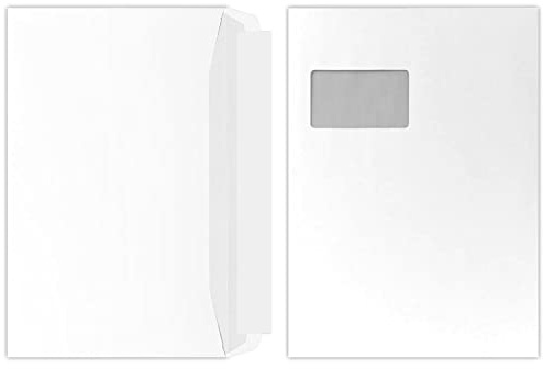 C4 Briefumschläge (22,9 x 32,4 cm) in Weiß, haftklebend mit Abdeckstreifen, mit praktischem Adress-Fenster, sehr stabile 100 g/m², ideal für Ihre Bewerbung und Korrespondenz (50 Stück)