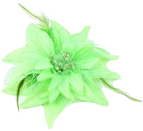 KABELIF Multicolor 14CM Groß Blumen Haarclip mit Federn Haarspange Damen Mädchen Kopfschmuck Party Strand Hochzeit (Grün)