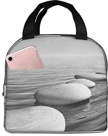 XVBCDFG Bolsa de almuerzo con imagen de piedras Zen grises, bolsa de almuerzo con aislamiento térmico grueso de papel de aluminio portátil, bolsa de almacena