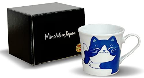 Japanese Ceramic Mug with Gift Box-Nekochigura Teacup Series-10 fl oz Japanese Yunomi Pottery Green Tea Coffee Mug Soup Cup, Hot or Cold drinks, Dishwasher and Microwave safe (Hachiware)