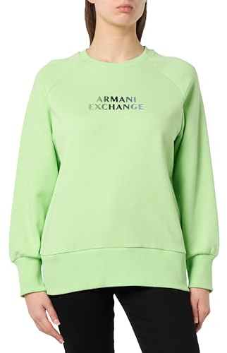 Armani Exchange Women's Metallic Logo Terry Crewneck Pullover Sweatshirt Agave, M