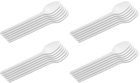 Acan Tradineur - 4 Paquetes de 24 cucharillas de plástico - Material Reutilizable y reciclable - Longitud de 12,5 cm - Color Blanco - Total 96 Uds