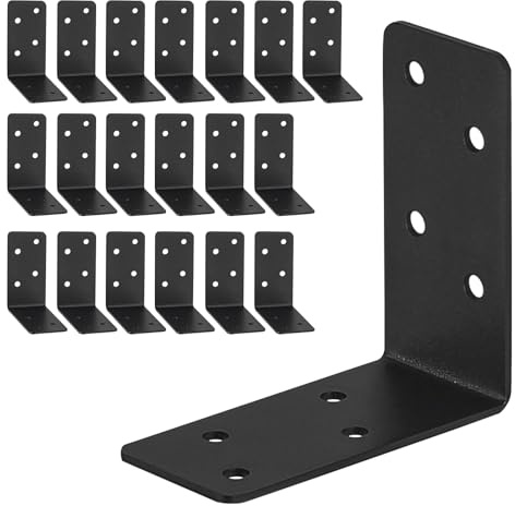 20pcs Heavy Duty 3x3x1.5in Steel L Bracket - Black 90 Right Angle Joist Shelf Brackets for Furniture & Timber