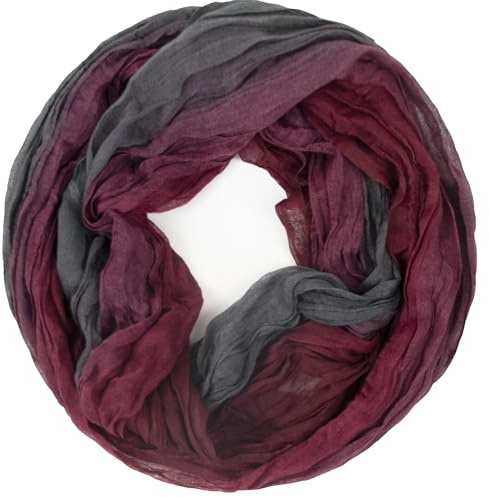 Gloop Sciarpa leggera da donna, con gradiente, disponibile in diversi colori, Sciarpa loop rosso scuro grigio, Taglia unica