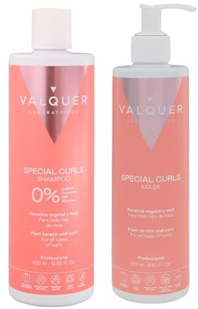 Valquer Pack Especial Rizos. Champú 1 L y Mascarilla 975 ml. Tratamiento de Cabello Rizado Método Curly para Rizos Definidos. Hidrata y Suaviza con Keratina Vegetal y Activo derivado del Maíz. Vegano