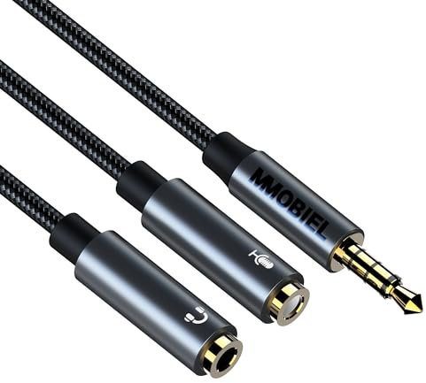 MMOBIEL Divisor de Auriculares 3.5mm - Adaptador de Micrófono y Audio - Divisor Aux - 3.5mm 2 Hembras (Estéreo y Micrófono) a 1 Macho - para Teléfono, Portátil, Tablet, Auriculares, etc. 30cm