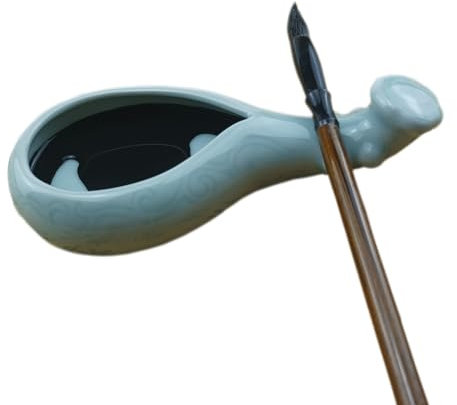 Woonsoon Multifunktionales Tintenfass Dish Porzellan Handgemachte Tinte Brunnen Inkstone mit Pinselhalter für chinesische japanische Kalligraphie Malerei Praxis