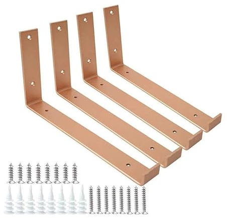 Regalhalterung, robuste Metall-Regalhalterungen, Retro-Wandhalterung, mit passender Schraube, für DIY Stauraum (25,4 cm, Kupfer), 4 Stück
