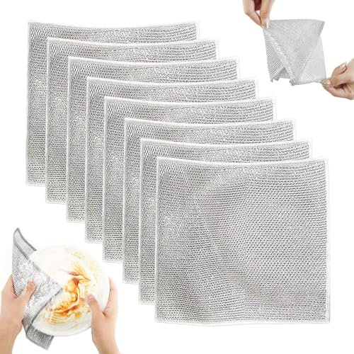 Double Layer Multifunctional Non-Scratch Dishcloth, Steel Wire Towel, Multipurpose Dishwashing Rags for Wet and Dry, Scrubs & Cleans Dishes, Sinks, Counters, Stove Tops (8PCS)