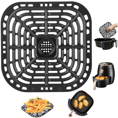 Kelepu Air Fryer Grillpfanne 304 Edelstahl Quadratische Air Fryer Ersatz Grillpfanne mit Griff 24.5 x 23.5cm Air Fryer Ersatz Knusperplatte Doppelschichtige Beschichtung Air Fryer Grillrost