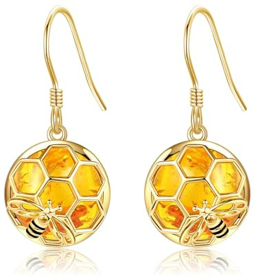 VENACOLY Boucles d'oreilles en argent sterling 925 et ambre - Cadeau pour femme, Pas de gemme