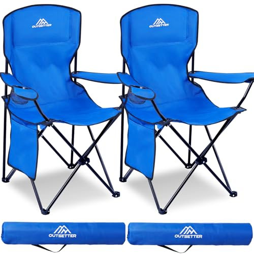 Vivo Technologies Set of 2 Lightweight Folding Portable Camping Chair with Cup Holder and Side Pocket Outdoor 120kg Capacity, Fishing, Picnics and Travel Blue