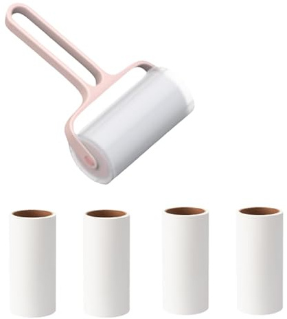 Lint roller, 4 spare 300 sheets, super sticky to remove pet hair, suitable for clothes, carpet, car seats, dust(pink)