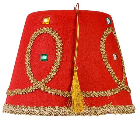 Sweeaau Exotischer türkischer Hut, marokkanische Kopfbedeckung mit Besatz, schwarze Quasten, Fez Hut, ägyptischer Hut, einzigartiger Kopfschmuck, marokkanischer Hut, a, M