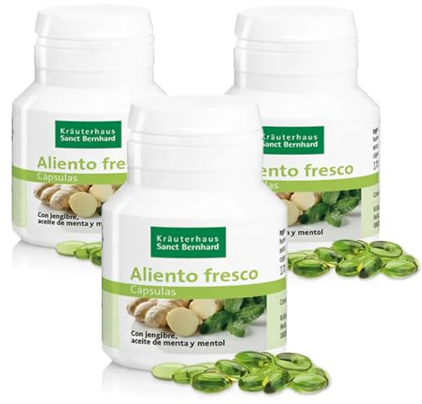 Aliento Fresco 3x 170 Cápsulas contra Mal Aliento con jengibre, menta y mentol | Ingredientes natural para el aliento fresco desde dentro